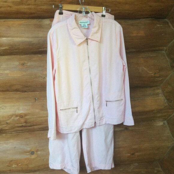 Bloomingdale's Pink Two Piece Shacket High Rise Crop Wide Leg Pant Set Size 14 - Picture 1 of 10